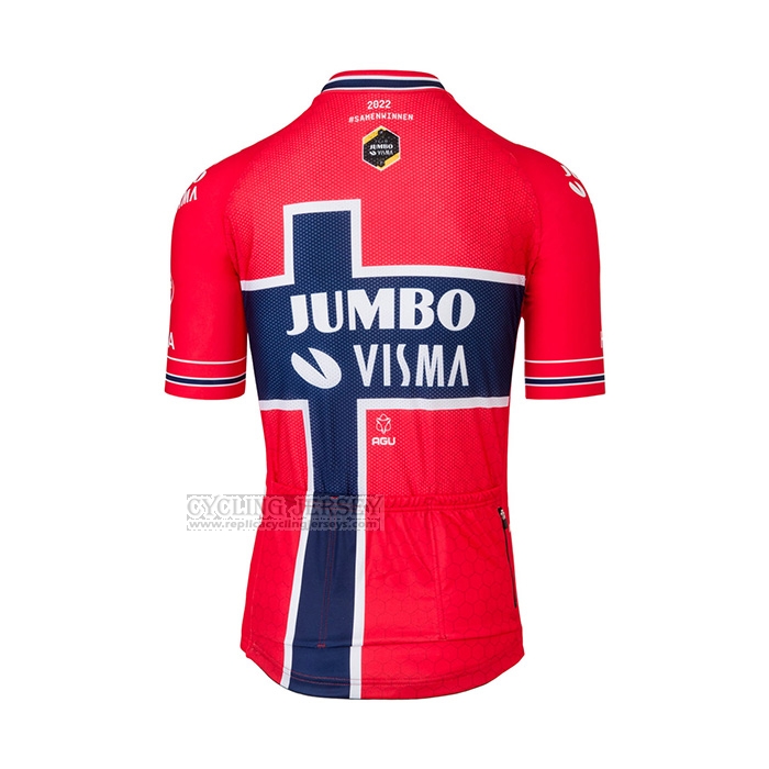 2022 Cycling Jersey Jumbo Visma Red Blue Short Sleeve and Bib Short